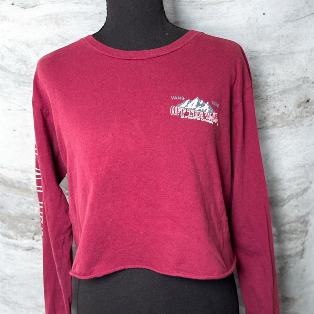 Vans Off The Wall Maroon Crop Long Sleeve Shirt Womens Small Skatercore